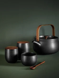 teekanne mit Holzgriff, black