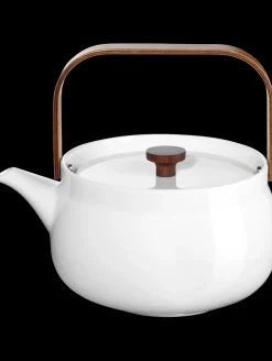 teekanne mit holzgriff, white
