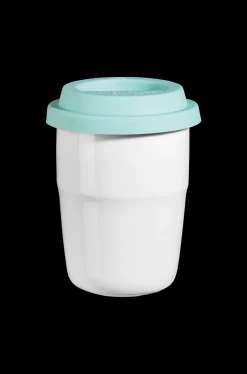 thermobecher weiß, deckel türkis