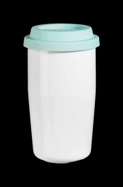 thermobecher weiß, deckel türkis